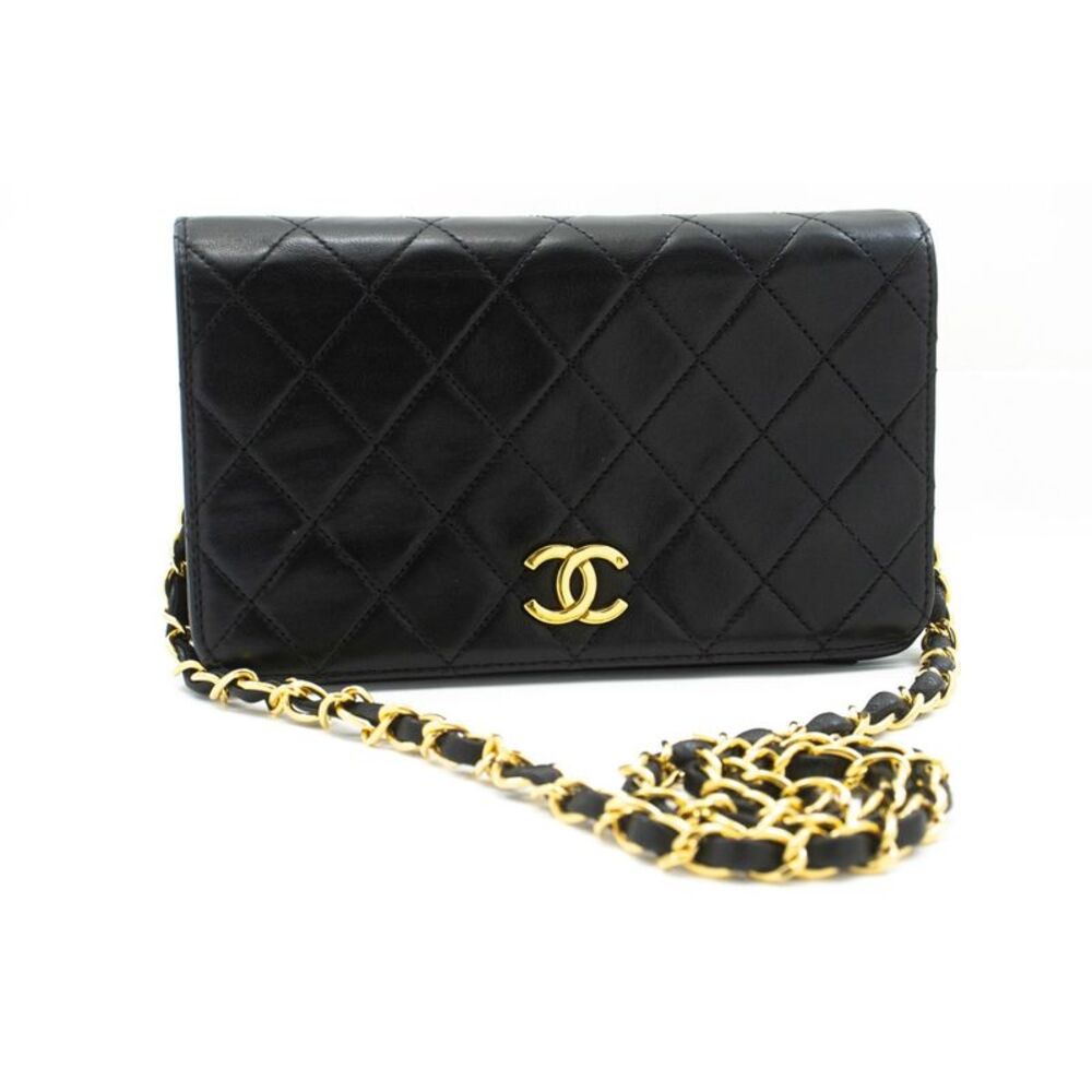 Chanel Vintage Full Flap Quilted Lambskin Black Leather Shoulder Bag Bag